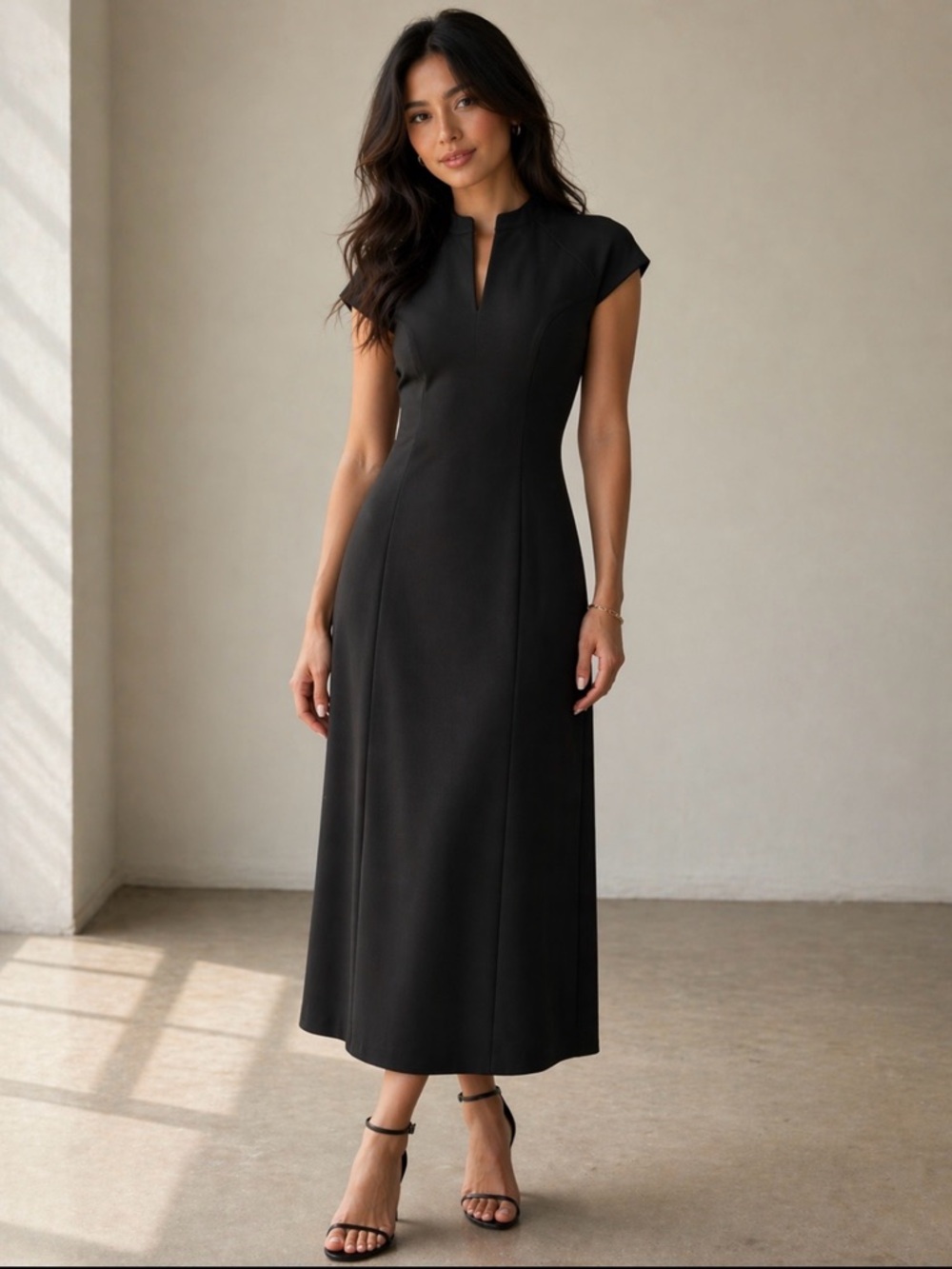 Alexia Admor Black Mock Neck Zip Front Midi Dress Size 6